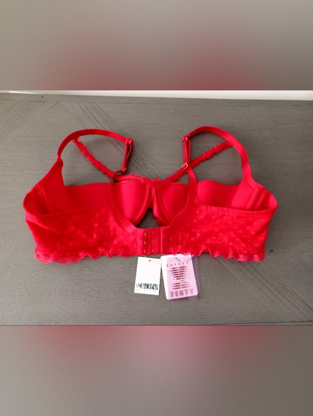 Savage X Fenty Sexy Satin Red Lace-Trim Underwire Bra, Size 42D - Picture 9 of 16